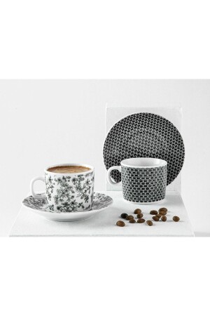 MNZ-Gusto Porcelain Set من كوبين قهوة 80 مللي أسود أبيض 10035679 - English Home