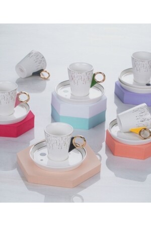 MNZ-Güvenplast Grove 6 شخصية ملونة مشبك الذهبية كوب قهوة مجموعة 11833 MGX-011833 - ACAR