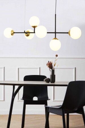 MNZ-Harmoni 6-piece Black Pendant Lamp شمعة مع زجاج أبيض 01168 - Taşcan Aydınlatma