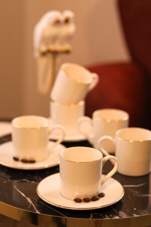 MNZ-Hayal ذهب الذهب 12 قطعة البورتسلين القهوة مجموعة 6 أشخاص - Heda Porselen