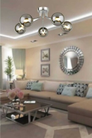 MNZ-Hayal 5-piece Chrome شمعة حديثة (نغمة الزجاج) HYL-KRM-05 - BSA LIGHTING