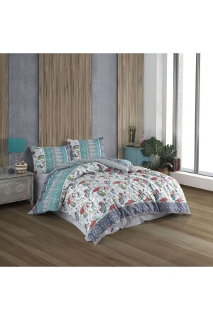 MNZ-Hayal Turkuaz Ranforce مجموعة غطاء غطاء مزدوج - Kristal