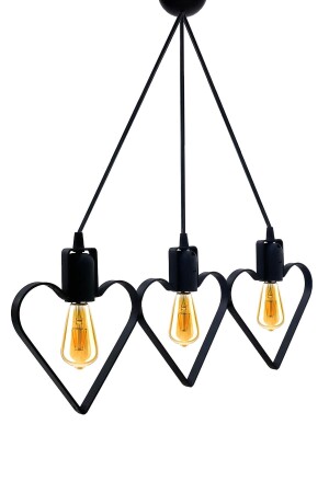 MNZ-Heart 3-piece Pendant Lamp شمعية معدنية سوداء محكمة الحديد غرفة نوم قلب صاخبة مصباح السقف KKLPMTLAVZ00TEK - Bundera