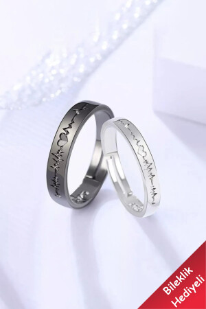 MNZ-Heartbeat زوج حلقة حلقة الزفاف مجموعة من 2 حلقات مزققة فضة قابلة للتعديل - The Collection