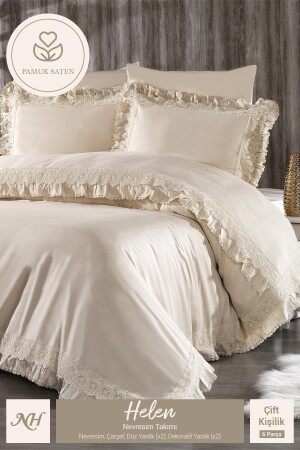 MNZ-Helen العضوية الرقعة القطن الساتين مزدوجة غطاء غطاء - Nazik Home