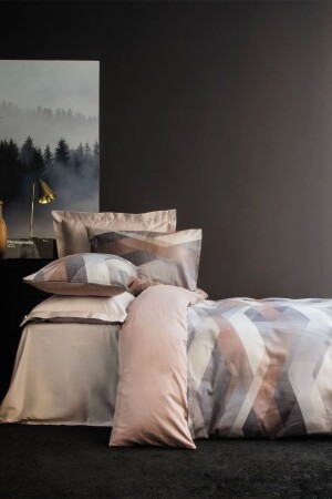 MNZ-Helıx Brown Satin Duvet Cover Set واحد 8699379371068 - İssimo Home