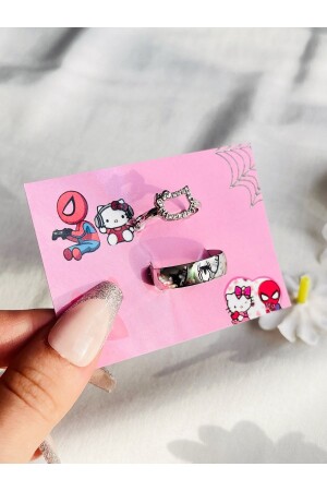 MNZ-Hello Kitty Spiderman خواتم زوج قابلة للتعديل - Harlofia Jewelry