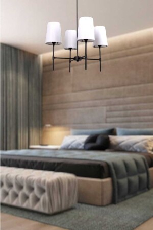 MNZ-Henna 4-piece Black Modern Chandelier (LAMPSHADE WHITE) PRS-SYH-AVZ-04 - BSA LIGHTING