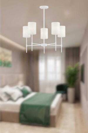 MNZ-Henna 5-piece White Modern Candle (مع ظلّ المصابيح الأبيض) HNN-BYZ-05 - BSA LIGHTING