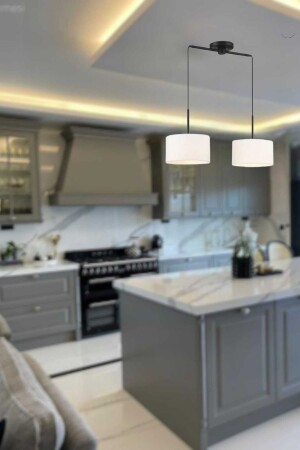 MNZ-Henri 2-piece Black Modern Chandelier (ecru Lampshade) HNRİ-SYH-02 - BSA LIGHTING