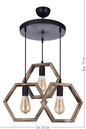 MNZ-Hexagonal Triple Wooden Candlelier 0111 - Zuhal Aydınlatma