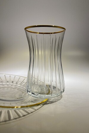 MNZ-Heybeli ذهبية ذهبية 12 قطعة شاي مجموعة 6 أشخاص 160cc 42361 خط نموذج الذهب RBDCIZAPASHYB01 - Paşabahçe