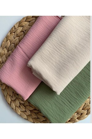 MNZ-Hijab النساء القطن كراش جاز شال نموذج 3 قطعة مجموعة>خاكي>برق>كرو - Har-Um Ticaret