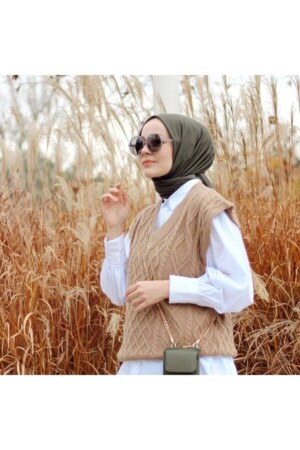 MNZ-Hijab Combed Cotton Shawl Hjjap نموذج-خاكي - Organic