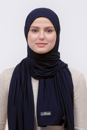 MNZ-Hijab Combed Cotton Shawl Plain Navy Blue (منزخ الحزام) - Altobeh