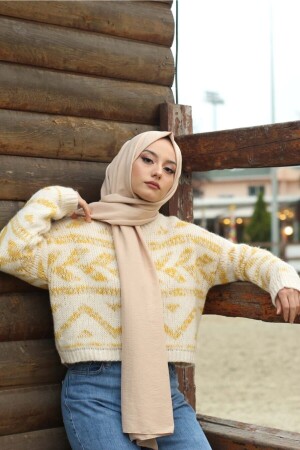 MNZ-Hijab القطن الاصطدام جوز شال نموذج - بيج - Organic