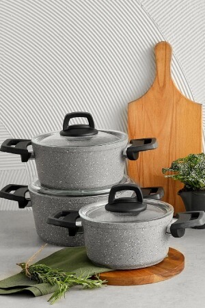 (MNZ-Hira Biogranit) 6 قطع (Midi Cookware Set) (مجموعة (Gray) 153. 03. 08. 2710 - Karaca