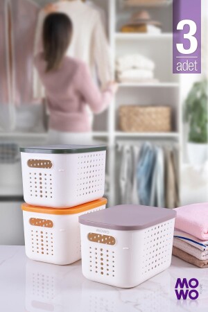 MNZ-Hollow 6-2 Lt منظمة المباني متعددة الأغراض مربع مزيج مع الغطاء - منظمة التخزين الديكورية مربع - Mowo Home