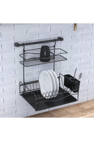 MNZ-Home المعدات المعدة للقنابل المعلقة الكوب حامل الصفائح رف الأطباق رف المطبخ كوب013s أسود GNRL00977 - Geseus