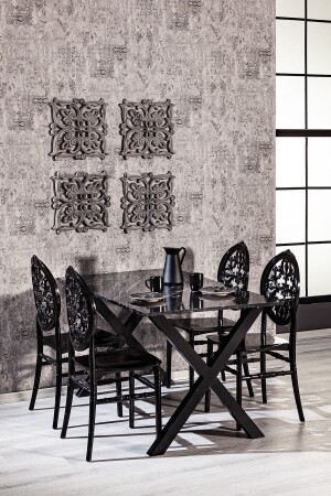 MNZ-Home ماكسيما الرخام الموضح / كرسيه فينوس طاولة المطبخ مجموعة - أسود - Mobetto