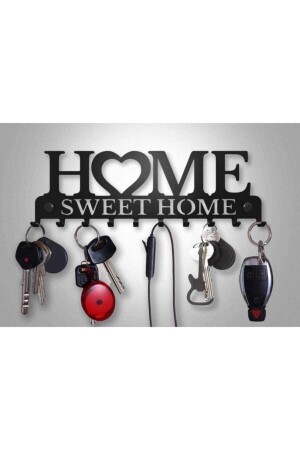 MNZ-Home Sweet Home Text نمط مزخرف معلقة معدنية - مفتاح - حامل حقيبة - جدار مقعد أسود - You Bella