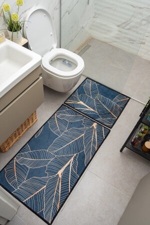 MNZ-Honeycomb نمط البحرية السلمون الأزرق غير المنزلق القاعدة غسيل 2 قطع حمام غطاء 8701 - Oriente Home