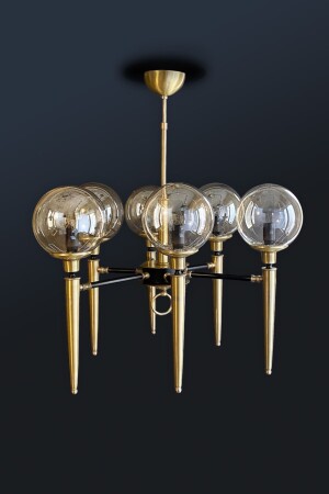 سلسلة MNZ-Horn زجاجات قديمة وأمراء سوداء ذات رأس 6 ذراعات شمعة FAZAA01AA - Fivorno Aydınlatma