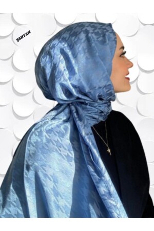 نمط MNZ-Houndstooth Blue Cotton Jacquard Shawl - Şahtan