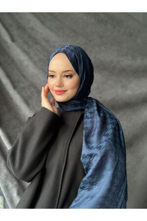 نمط MNZ-Houndstooth البحرية الزرقاء القطن جاكارد شوال - Mis İpek