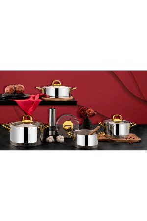 MNZ-Hüma 8 قطع أدوات الطبخ مجموعة ذهبية عادية PRA-3226466-0233 - ÖZLİFE