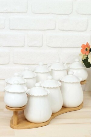 MNZ-Hürrem طقم العطر البورسلين مع منصة البامبو 9 قطع Tr-399 CZM1342 - AROW