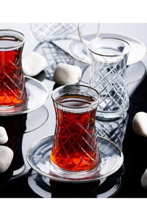 MNZ-Hürrem Gümüş Yaldız كريستال قطع الشاي مجموعة 6 أشخاص 11877 - Acar