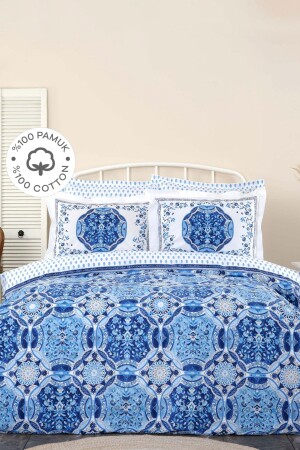 MNZ-Idella مضاعف الأزرق 100% قطن غطاء غطاء غطاء غطاء 200 - Karaca Home