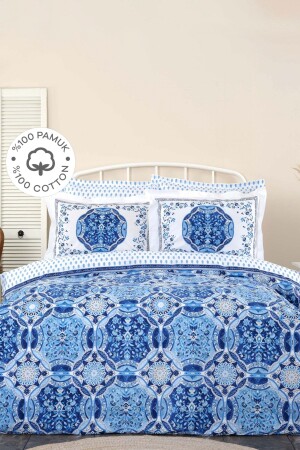 MNZ-Idella Blue 100% قطن مزدوج غطاء الغطاء مجموعة 200. 20. 01. 0173 - Karaca Home