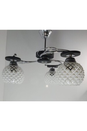 MNZ-Ilay Black 3-piece White Diamond Glass Candlelier UÇ277ARR - Uçar