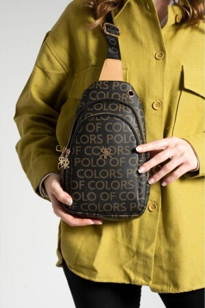 MNZ-Impolo Meri BlackKamelScreen Print حمض وكتف النساء حجم 30x20 - Impolo