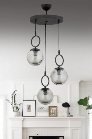 MNZ-İnci 3-piece عصرية مدخنة الكرة الزجاجية الزجاجية مصباح معلق الشنابل - ESSLİGHT