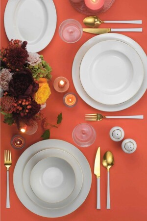 MNZ-İnci كاليبسو العظم 53 قطعة عشاء مجموعة 12 شخصية الذهب الشبكة KTH-INBNKL53YT20 - Kütahya Porselen