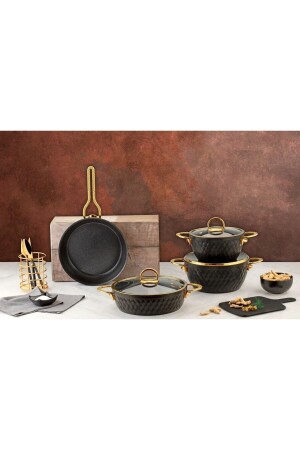 MNZ-Inci 7 قطعة أدوات الطبخ مجموعة الأسود EVİMALEM3305 - ÖZLİFE