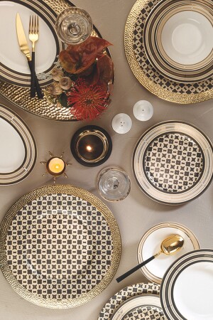 (MNZ-İnci Bone Kalipso) 53 قطعة ذهبية مزينة عشاء مجموعة 11774 - Kütahya Porselen