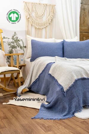 MNZ-Indigo King Size مسلين غطاء السرير - YASEMİNİNEVİ