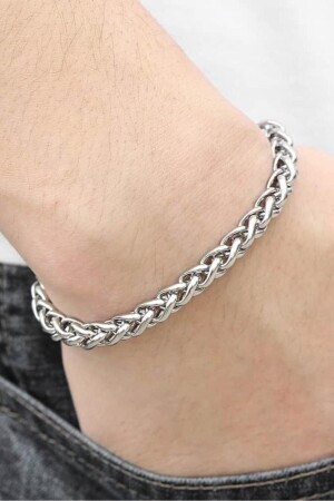 MNZ-Interlocking Men's Steel Bracelet Chain 20 سم acb01 - Takı Dükkanı