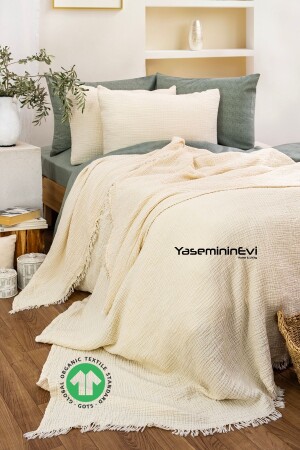 (MNZ-Ivory King Size) غطاء السرير المسلين - YASEMİNİNEVİ