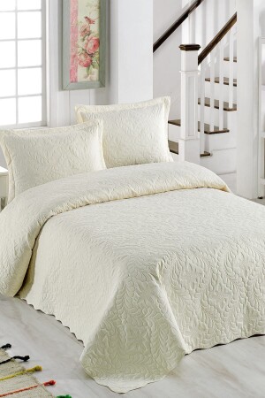 مكملات السرير المزدوجة من الألياف الميكرو المكملة من الكريم MNZ-Ivy Ecru - Örtüm