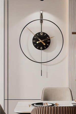 MNZ-Izmir Elit Time 60 سم أسود - ساعة حائط معدنية مزينة حديثة - Aga Konsept