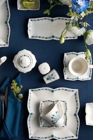 MNZ-Iznik 32 قطعة مربع طعام الإفطار الخدمة مجموعة 6 أشخاص - Karaca