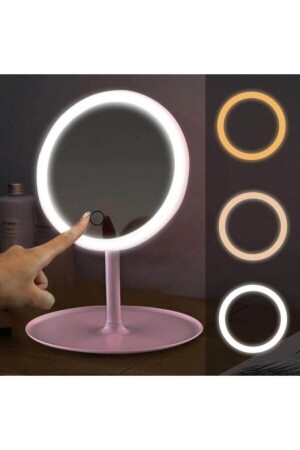MNZ-J56 Touch LED Lighted USB Rechargeable Round Table Top Makeup Mirror أبيض - Cmt