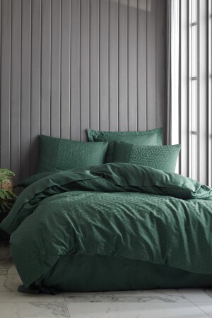 MNZ-Jacquard Satin Double Duvet Cover Set Hexa Green BZMHSRLV - Cotton Box