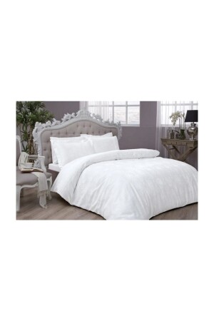 MNZ-Jacquard Satin Dowry Duvet Cover Set ديانا أبيض مزدوج 3796-03 - Taç