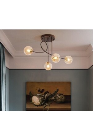 صيغة خاصة من طراز MNZ-Jade بلون أسود كرة الأرضية زجاج العسل غرفة المعيشة - المطبخ - غرفة النوم 4 قطع شمعة LAJADE4 - Fer Avize